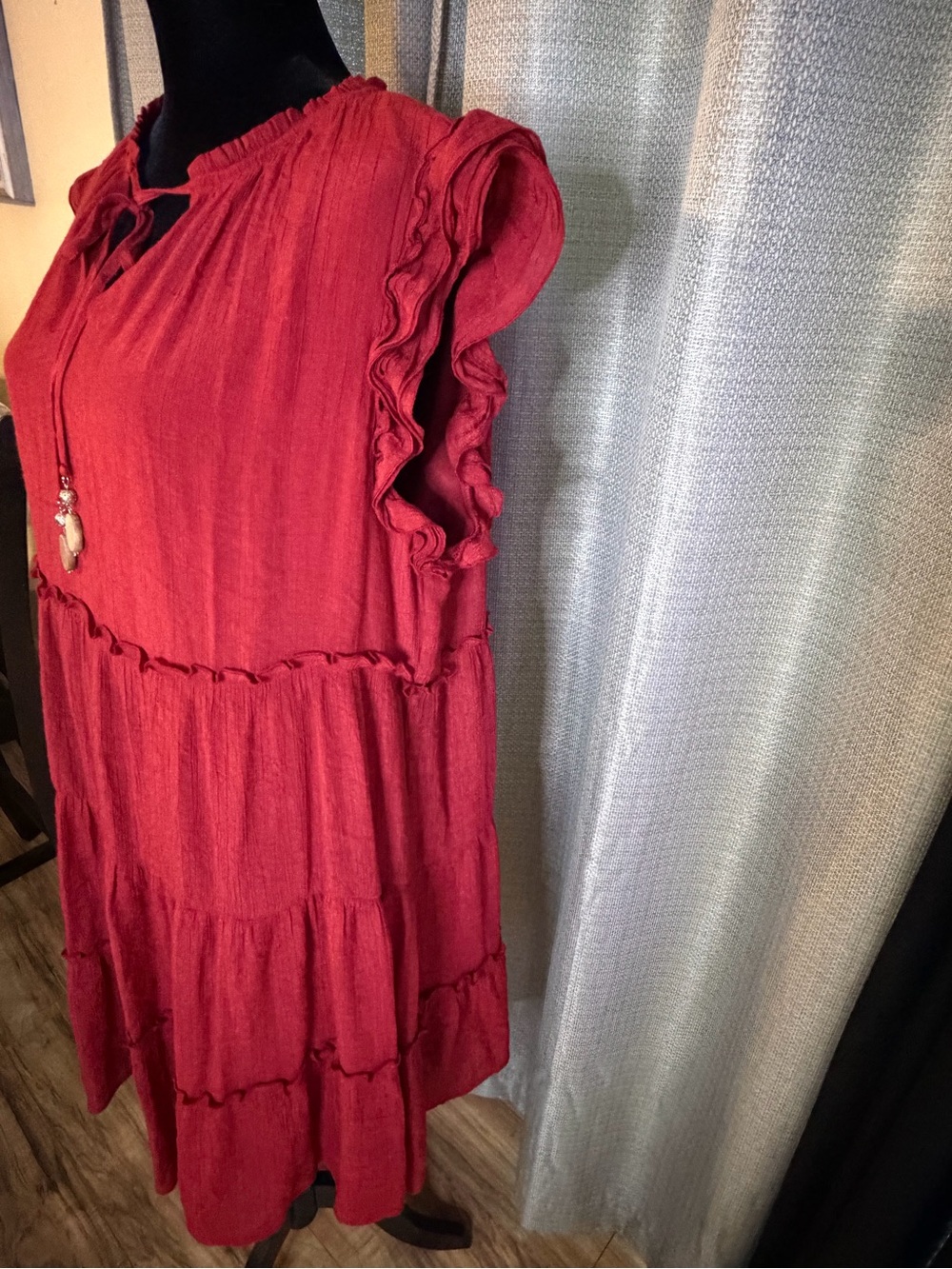 Tiered Ruffle Midi Dress in Rust - Picture 4 of 6